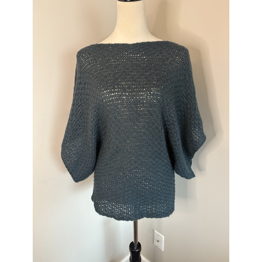 Wooden Ships Green Mohair Wool Dolman Sleeve Open Knit Sweater S/M Small Medium